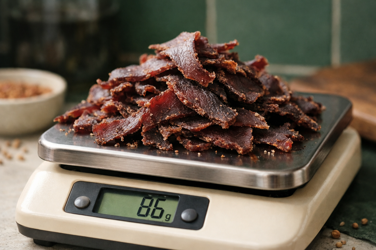 Biltong em cima de uma balança de cozinha